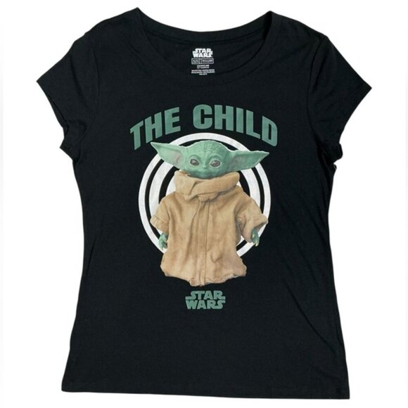 Star Wars T Shirt Baby Yoda Short Sleeve Crew Neck Black Women Juniors 15/17 XL - Picture 3 of 16